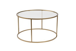 Nordure Mesa de Café 80 Dorada y Transparente con Tapa de Vidrio Templado para Sala de Estar, 80x80x43 cm